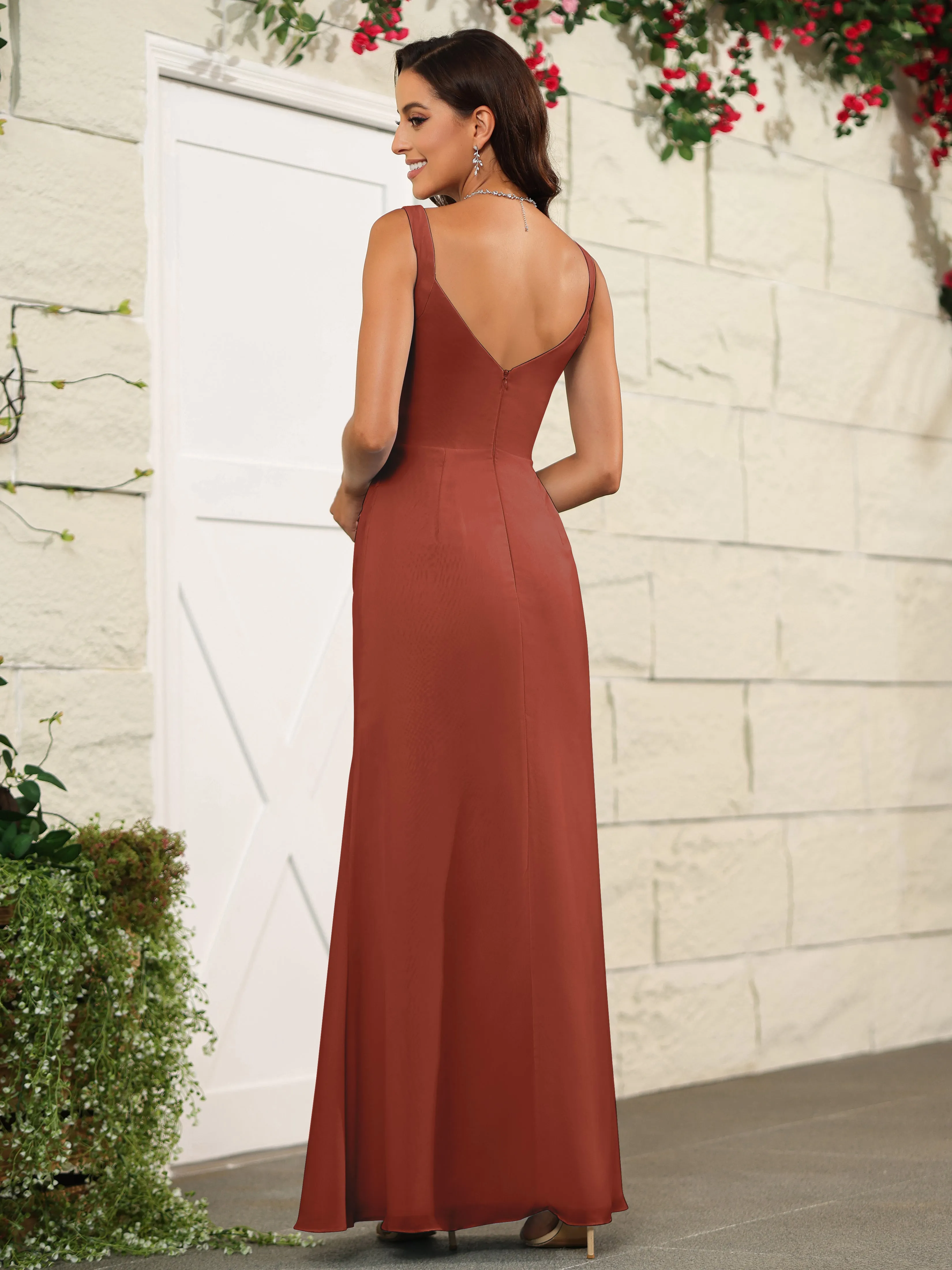 Elegant Sweetheart Spaghetti Straps Chiffon Long Bridesmaid Dresses